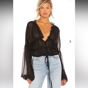 Revolve SNDYS Bali Top Chic Black Sheer Blouse